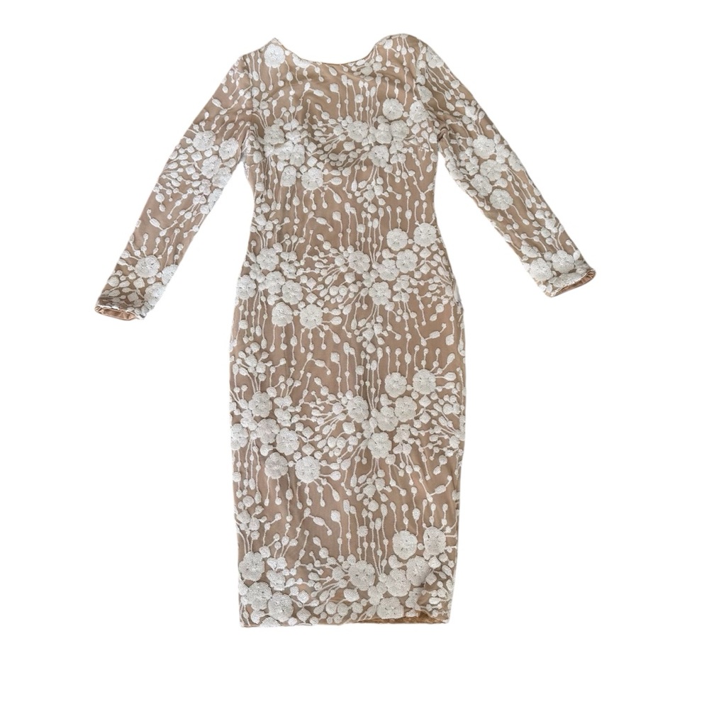 DRESS THE POPULATION NEW white nude beaded engagement Emery Fitted Dress Sz XL - Picture 5 of 10